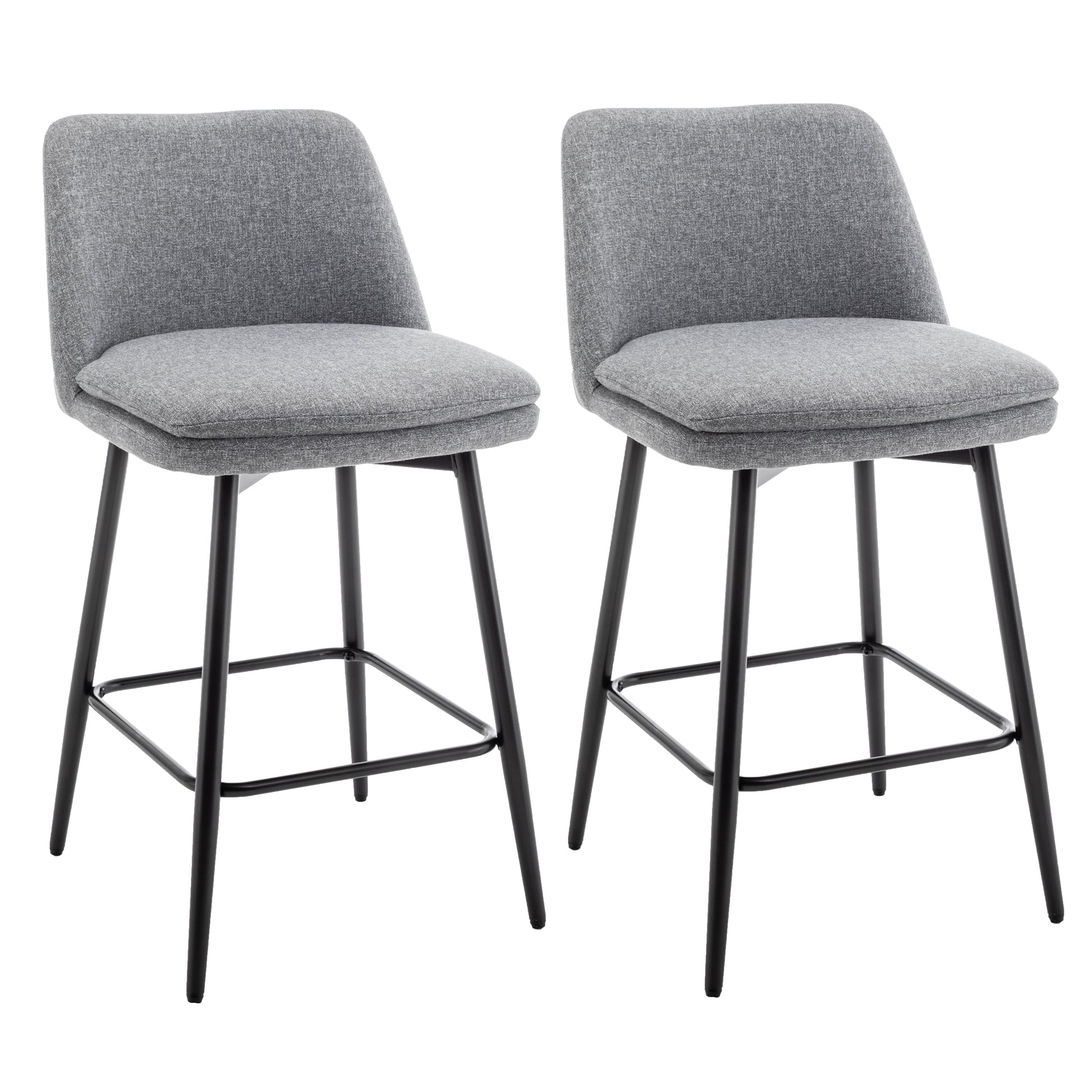 Counter Height Swivel Bar Stools Set Of 2, 360 Swivel Upholstered Barstools With Back And Metal Legs, 25.6" Seat Height,Counter Stools For Kitchen Island And Pub,Linen Cloth,Grey Light Grey Set Of 2 Linen