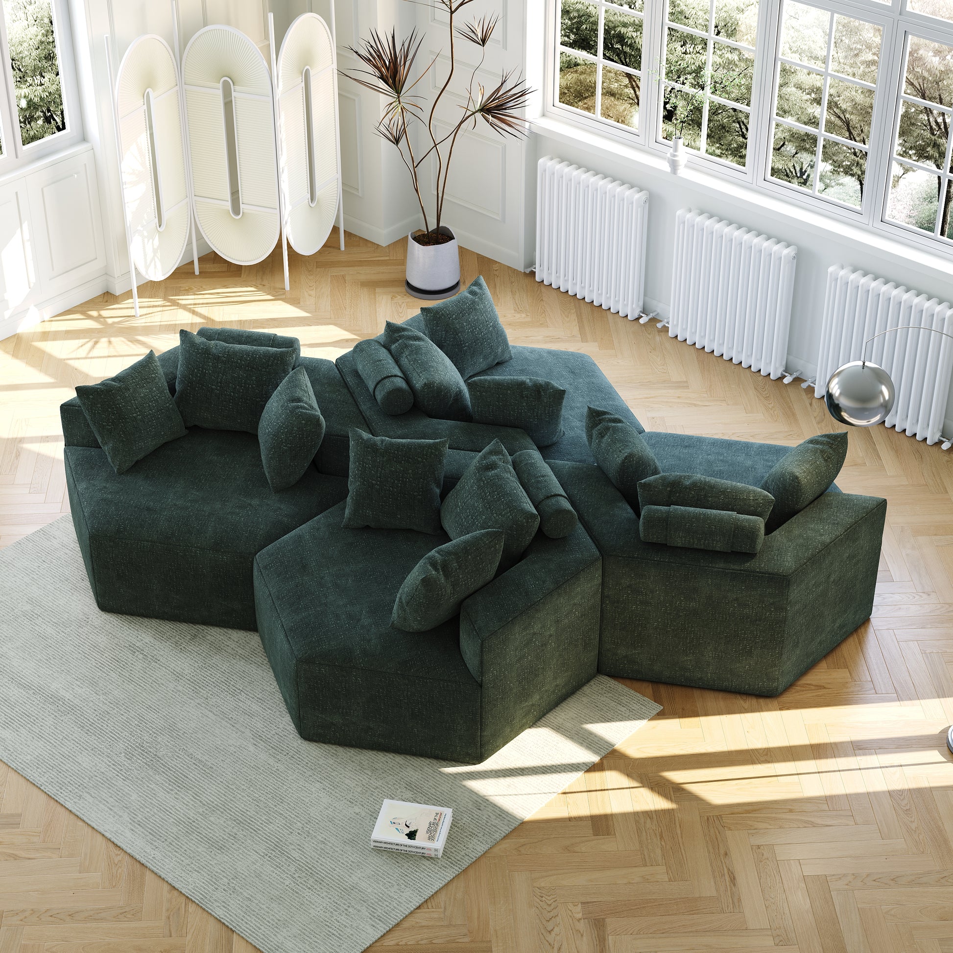 54''L Chenille Sponge Single Sofa,No Assembly Required,Fluffy Modern Sleeper Chair For Living Room, Bedroom, Lounge And Projection Room Green Foam Chenille 1 Seat