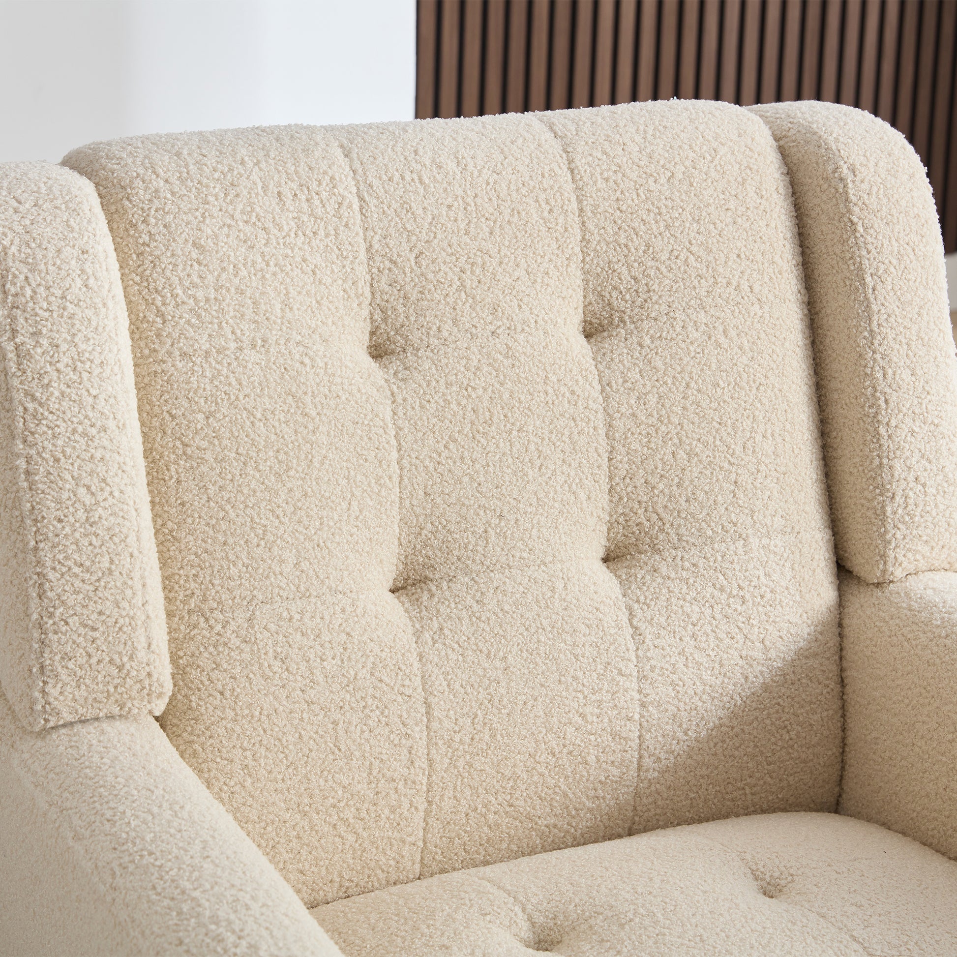 Modern Soft Teddy Material Ergonomics Accent Chair Living Room Chair Bedroom Chair Home Chair With Black Legs For Indoor Home White Teddy Fabric White Foam Upholstered