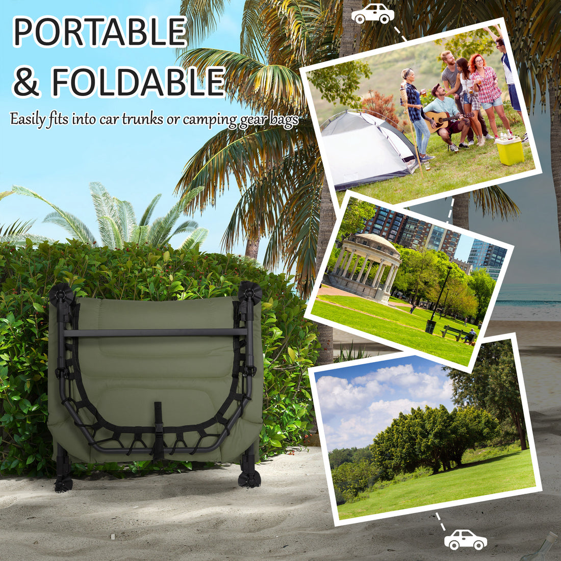 Outsunny Camping Cot For Adults, Folding Bed With Soft Padded Cushions & Headrest, 180 Adjustable Reclining Lounger, Heavy Duty And Portable With A 400 Lbs. Capacity, Dark Green Dark Green Oxford Fabric