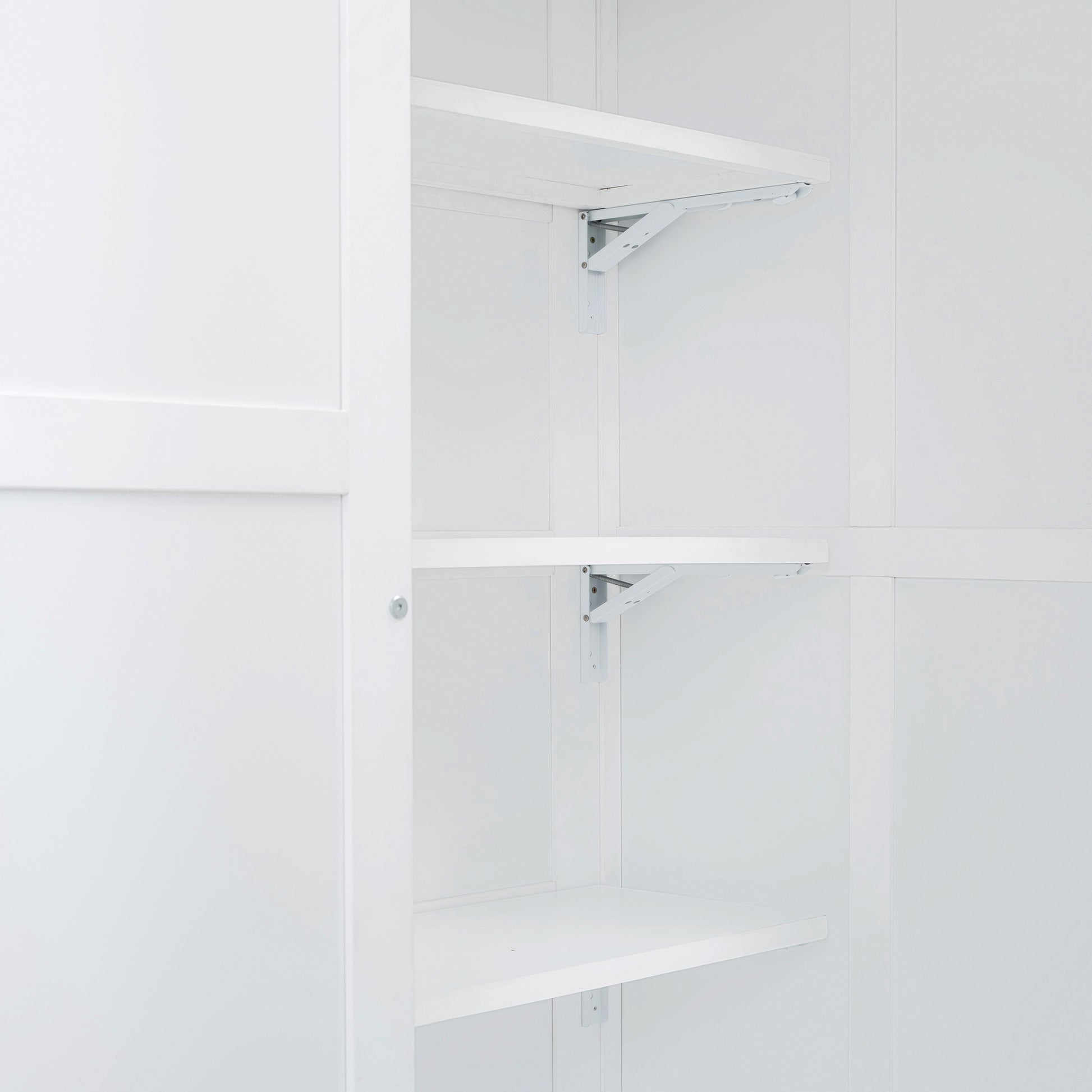 Full Size Loft Bed With Wardrobe,Desk And Shelves,White White Mdf Lvl