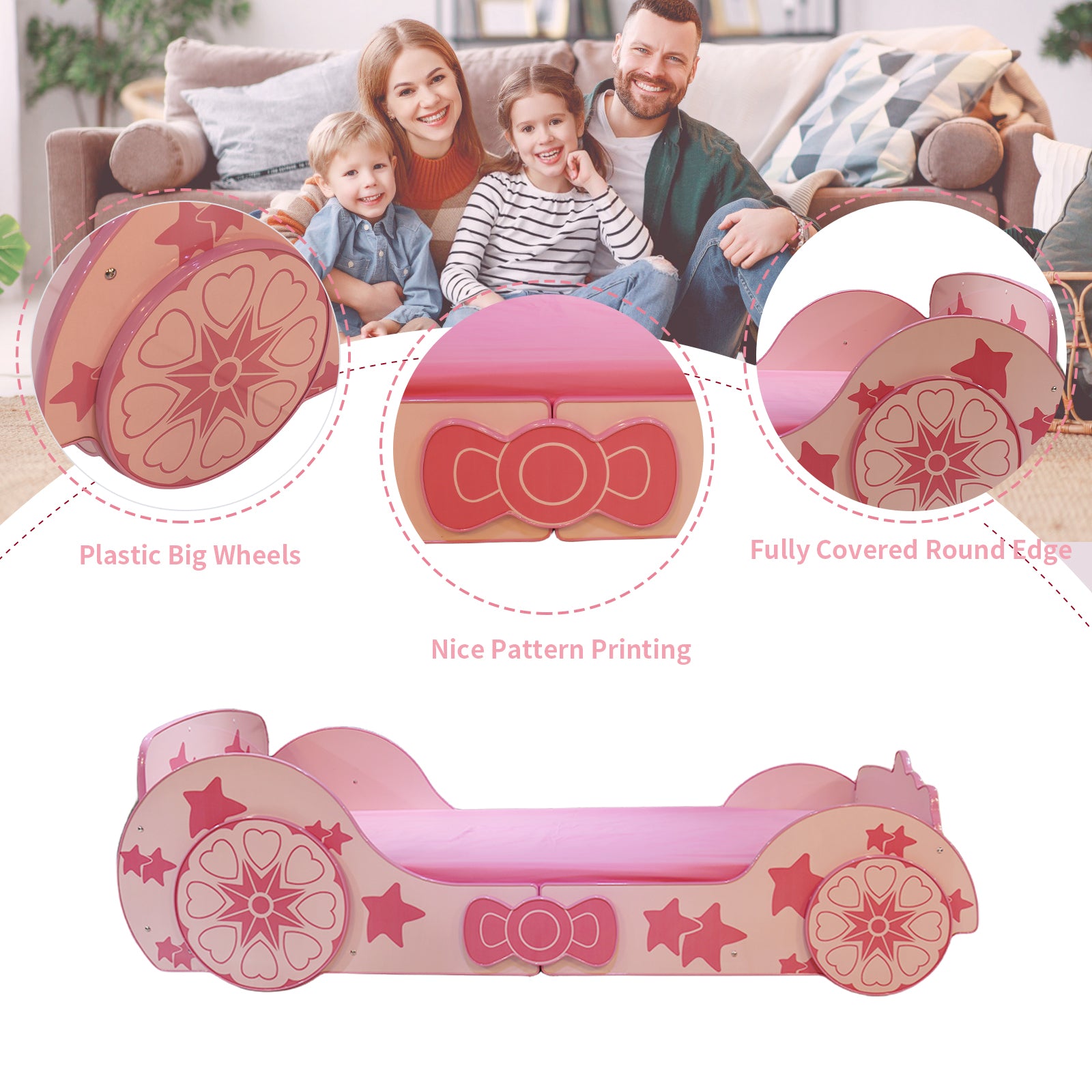 Little Star Cartoon Car Bed Twin Pink Mdf