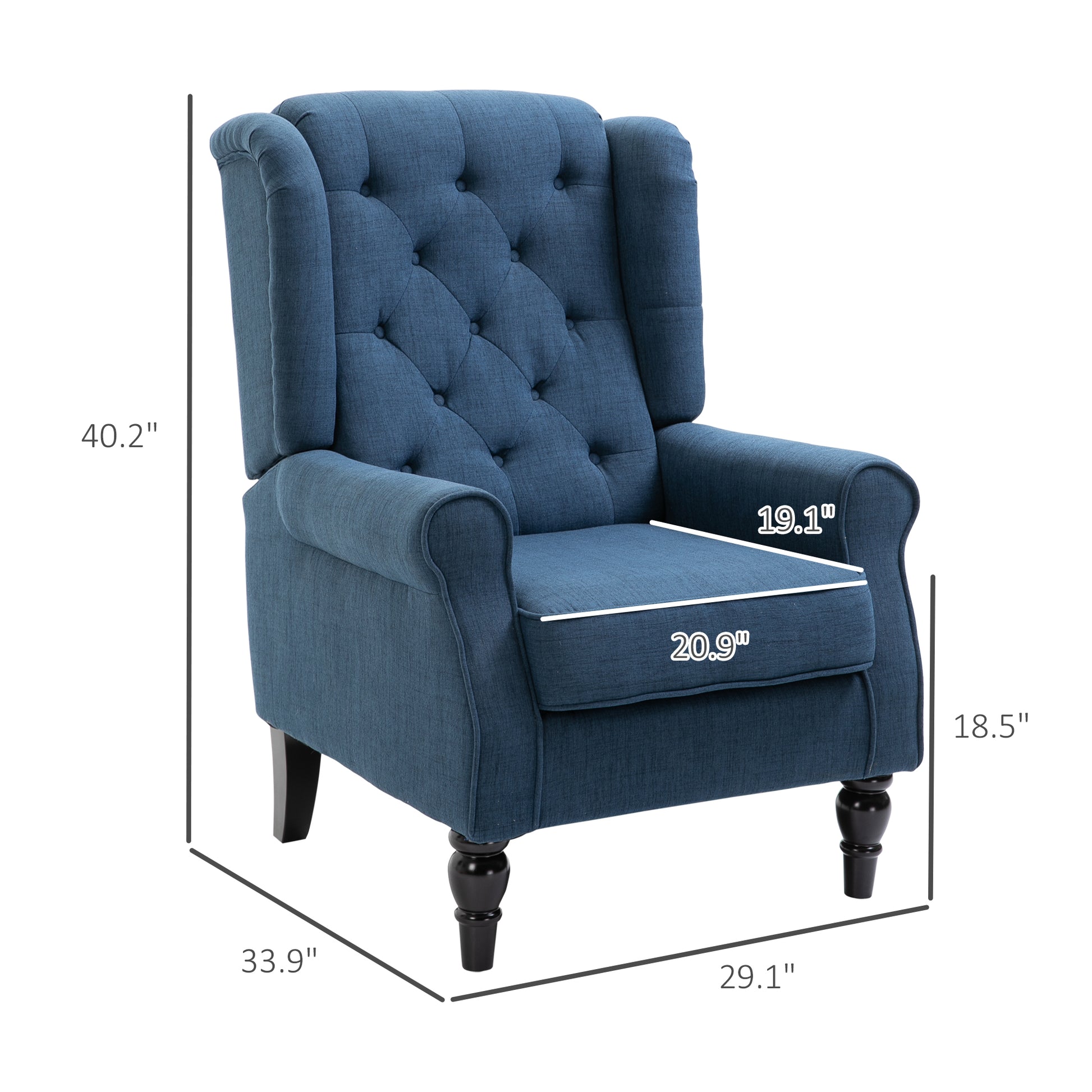 Homcom Button Tufted Accent Chair With High Wingback, Rounded Cushioned Armrests And Thick Padded Seat, Blue Blue Fabric