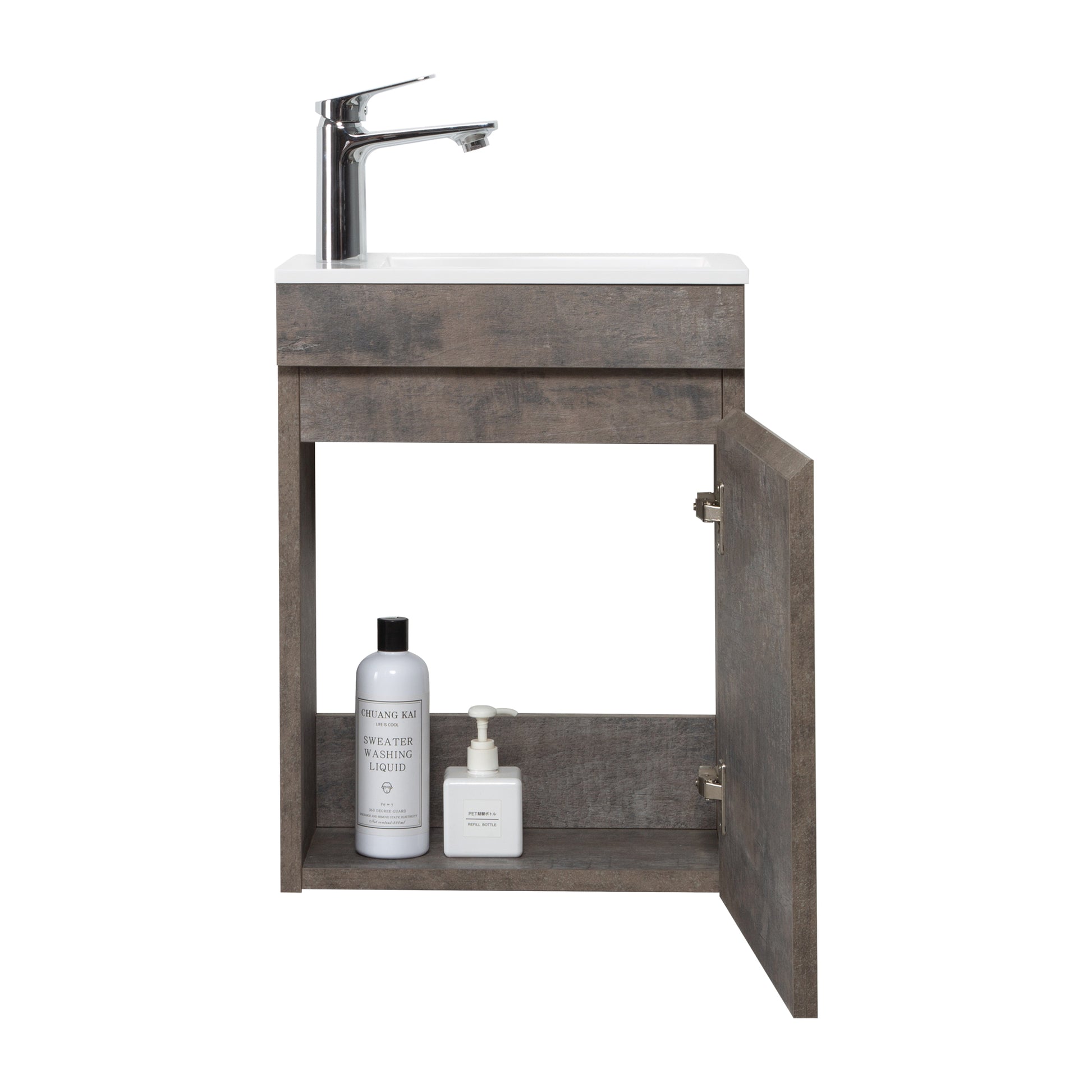 16" Floating Bathroom Vanity With Sink, Wall Mounted Small Bathroom Storage Vanity Cabinet With Resin Top Basin And Soft Close Doors, Dark Birch 24V11 16Db Grey Bathroom Plywood