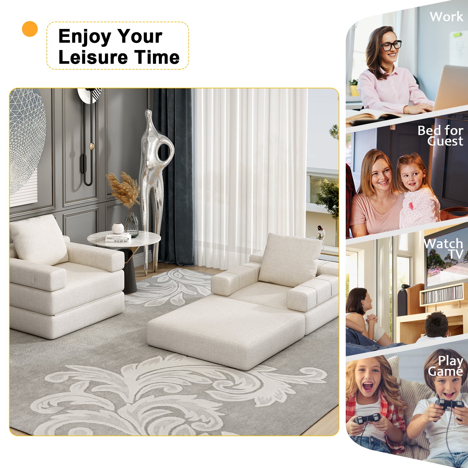 Single Sofa Chair That Converts To A Single Sofa Bed For Living Room, Guest Room, Playroom, White Creamy White Primary Living Space Modern Foam Linen