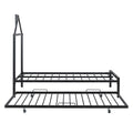 Twin Size Metal Platform Bed With Twin Size Trundle,House Shaped Headboard Design, Black Twin Black Metal
