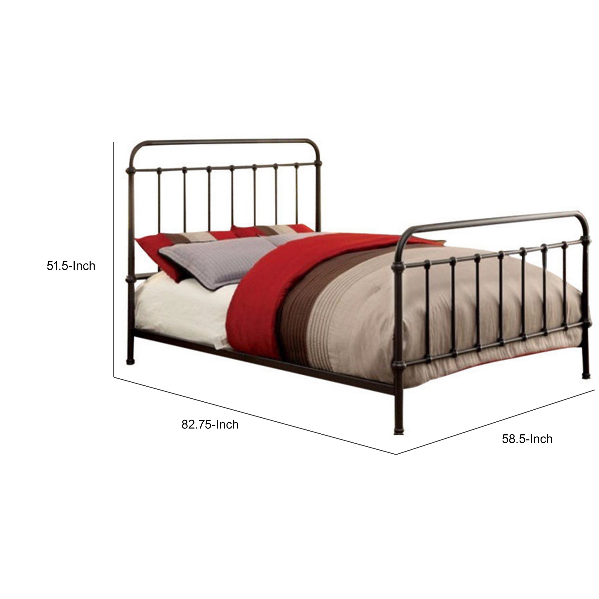 Metal Full Size Platform Bed With Headboard & Footboard, Deep Bronze Bronze Metal