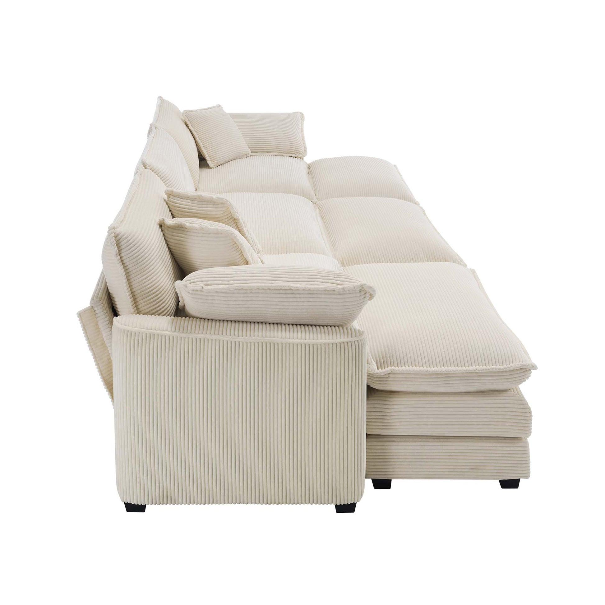Oversized Modular Cushioned Sofa With 3 Ottomans, Modular Sofa Set To Work As Sleeper Sofa Bed6 Piece Sofa Set With One 3 Seater Sofa And Three Ottomans, Light Beige Corduroy Beige Corduroy 3 Seat