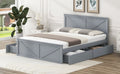 Queen Size Wooden Platform Bed With Four Storage Drawers And Support Legs, Gray Queen Gray Pine