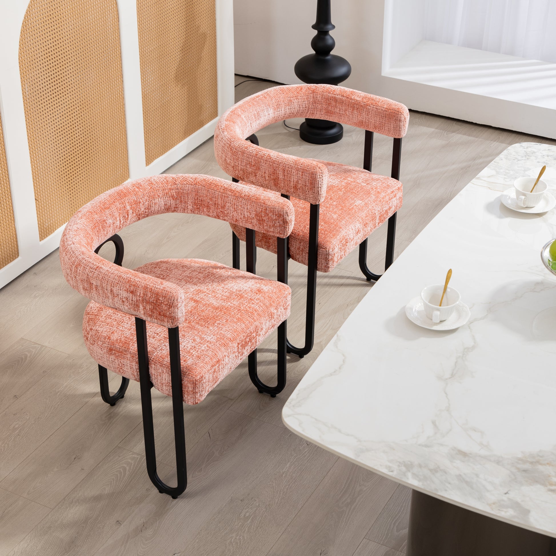 Coolmore Contemporary Designed Velvet Fabric Upholstered Accent Dining Chair Barrel Side Chairs Kitchen Armchair For Living Room Set Of 2 Pink Linen Pink Dining Room Foam Chenille