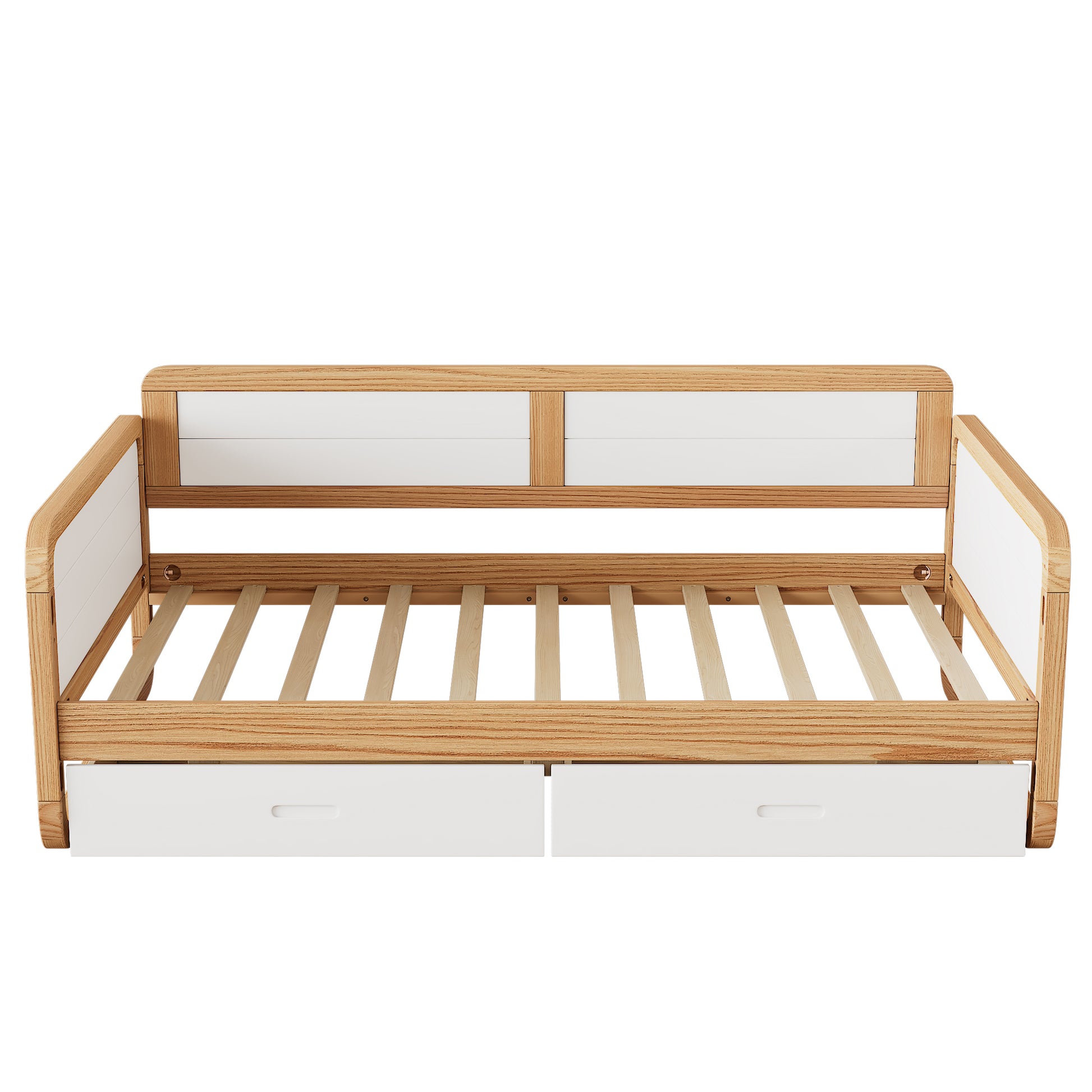 Twin Size Solid Wood Daybed With 2 Storage Drawers For Limited Space Kids, Teens, Adults, No Need Box Spring, Walnut And White Box Spring Not Required Twin White Walnut Wood Bedroom Modern Pine Daybeds Wood