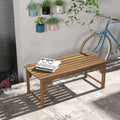 Outsunny Wooden Garden Bench, Outdoor Park Bench With Slatted Seat, Backless Front Porch Bench With Curved Seat For Conservatory, Garden, Poolside, Deck, Teak Natural Wood