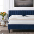 Aspen Vertical Tufted Headboard Platform Bed Set, King, Navy Blue Velvet Box Spring Not Required King Navy Blue Wood Foam Velvet Velvet