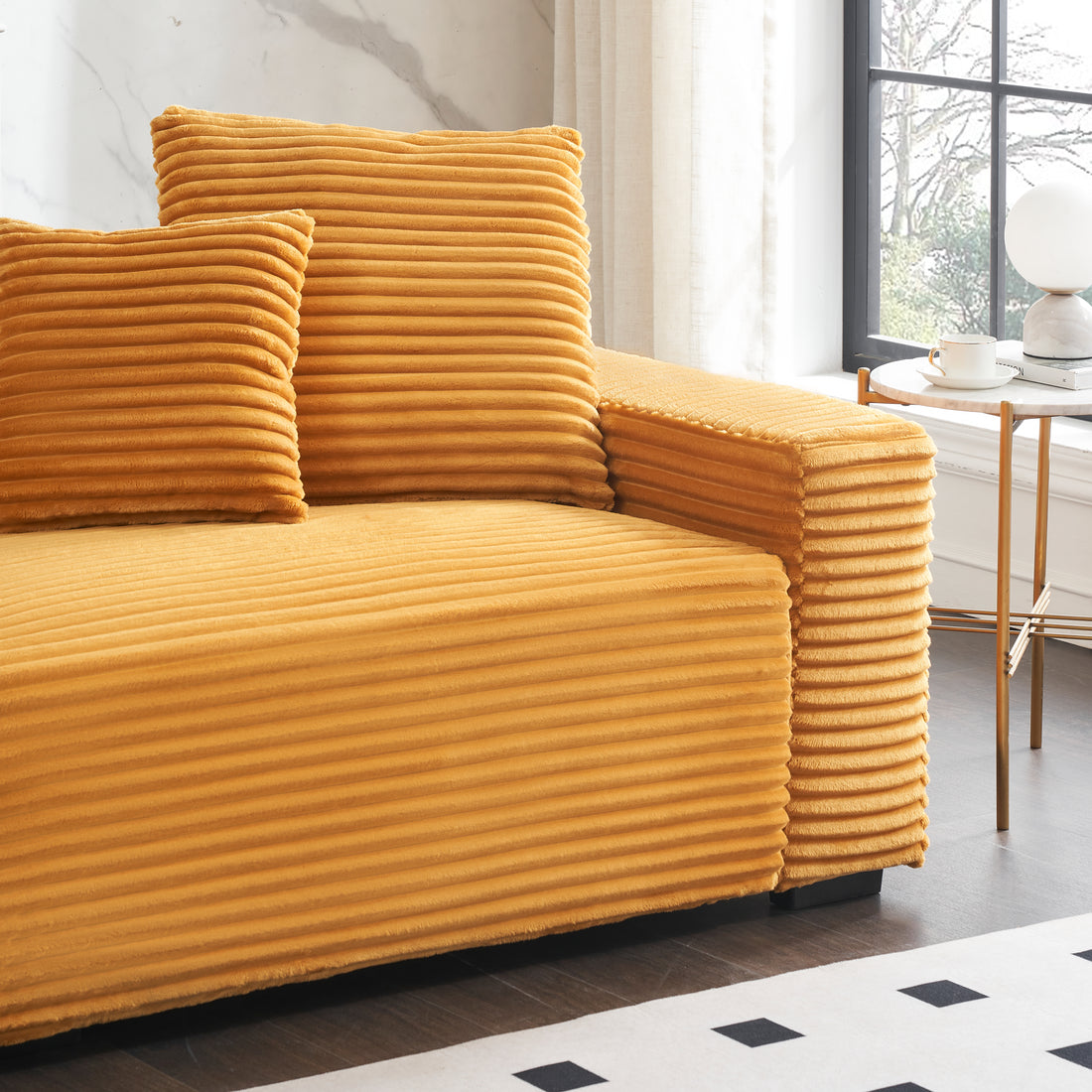 104.72 Inch 4 Seat Large Sofa With 4 Throw Pillows, Living Room Sofa In Orange Corduroy Comfort Fabric Orange Corduroy 3 Seat