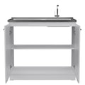 Oklahoma Utility Sink, Double Door Cabinet, Stainless Steel Countertop White Kitchen Modern Melamine Particle Board
