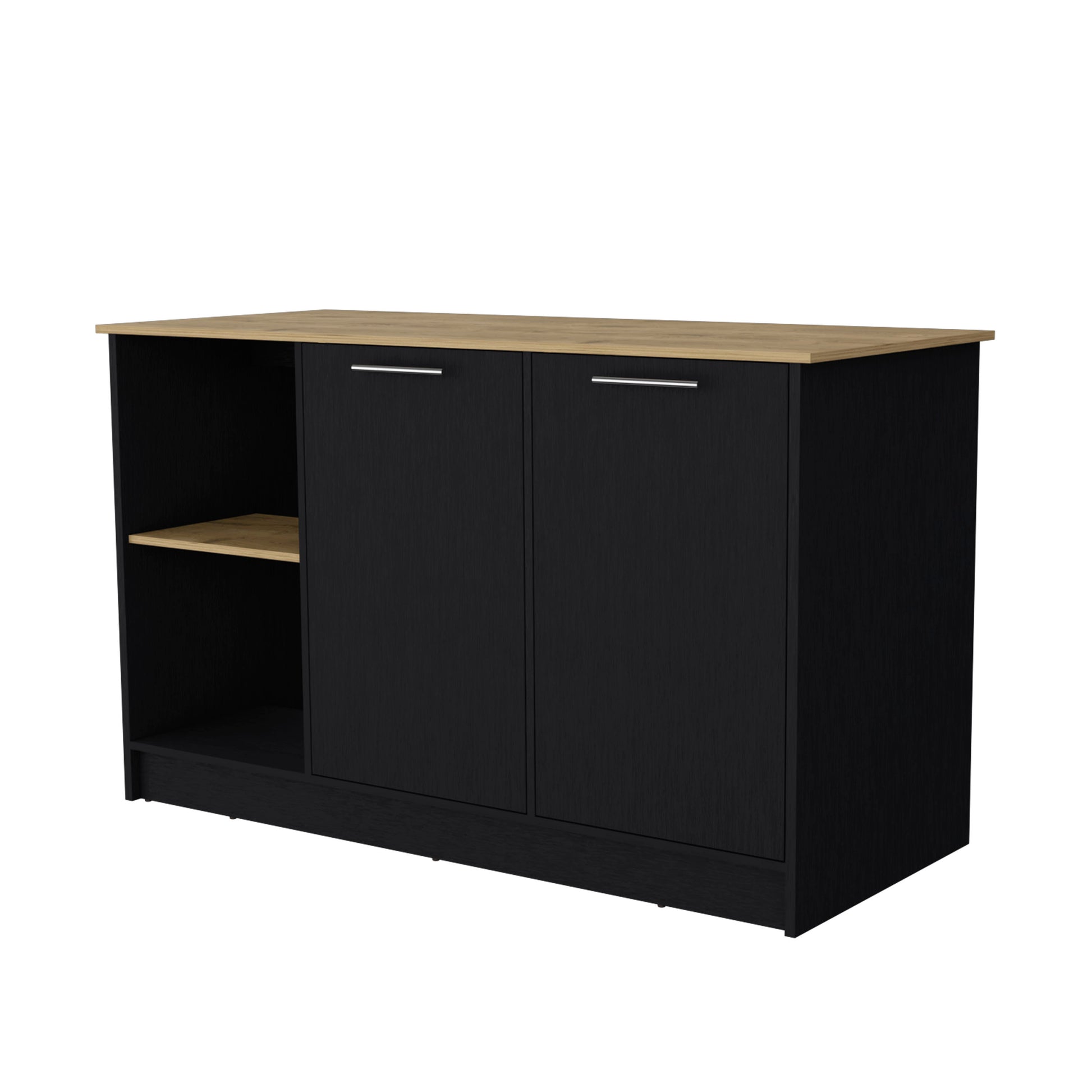 Mercury Kitchen Island With Spacious Countertop, Double Door Cabinets, And 2 Open Storage Shelves Multi Kitchen Modern Rectangular Stationary Kitchen Islands Melamine Particle Board Large 56 In