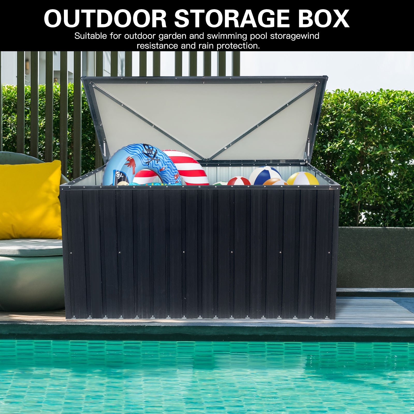 Out Door Metal Storage Box Store Medium Black Metal