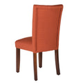 Fabric Upholstered Wooden Armless Parson Dining Chair, Orange And Brown Orange Wood Fabric