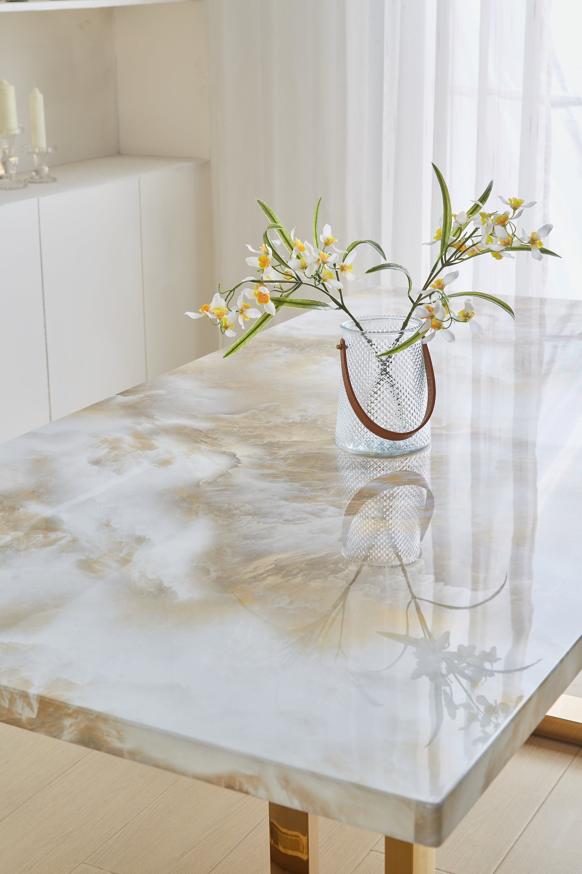 Luxurious Faux Marble Mdf Dinning Table For 6 Or 8, Rectangular 70.9"L*35.4"W*29.8"H, Thick And Solid Stainless Steel Legs, Durable Sturdy, Easy To Assemble, For Kitchen Living Room Office, White White Gold Ergonomic Kitchen