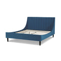 Aspen Vertical Tufted Modern Headboard Platform Bed Set, Queen, Satin Teal Blue Velvet Box Spring Not Required Queen Blue Wood Foam Velvet Velvet