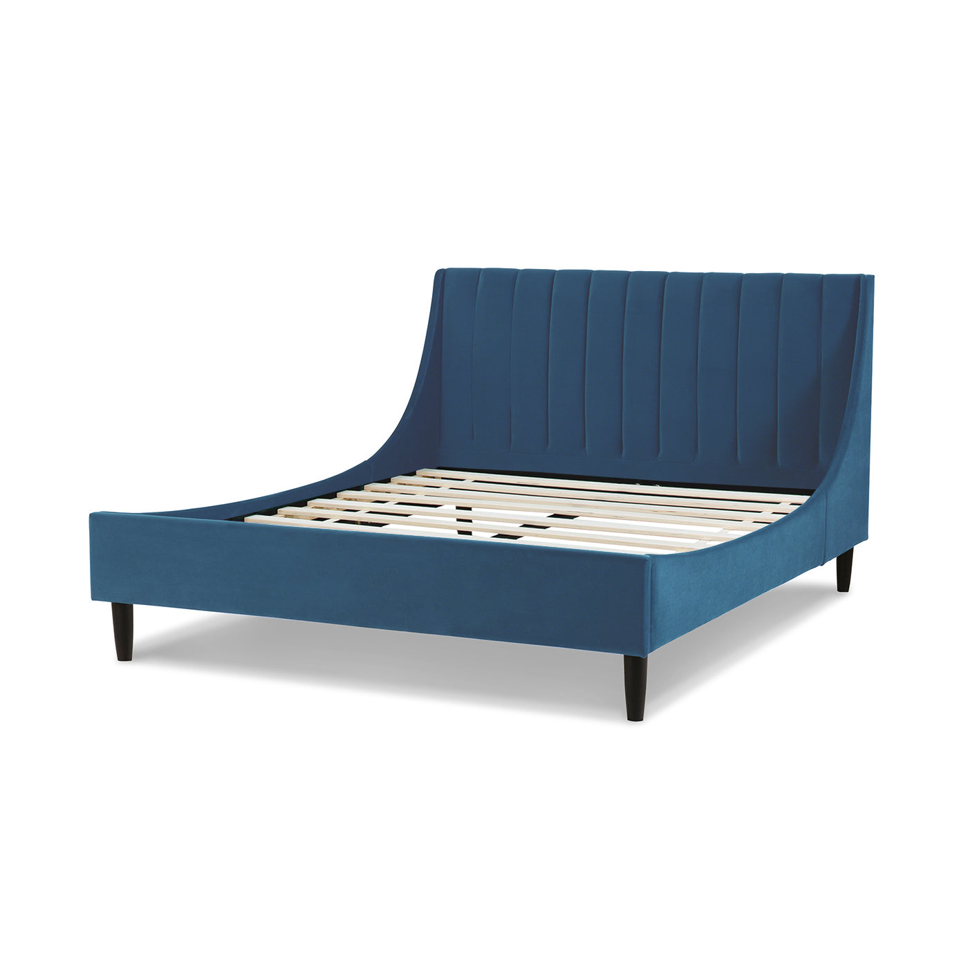 Aspen Vertical Tufted Modern Headboard Platform Bed Set, Queen, Satin Teal Blue Velvet Box Spring Not Required Queen Blue Wood Foam Velvet Velvet