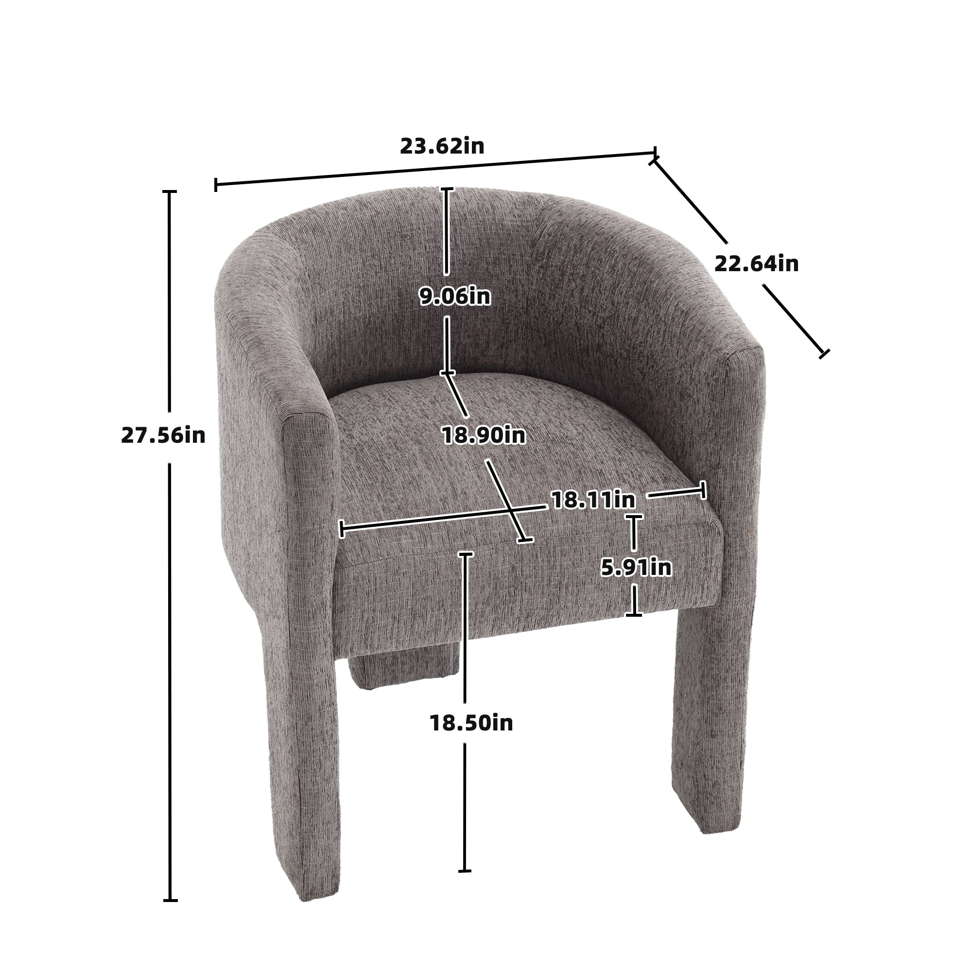 Chenille Barrel Accent Chair, Mid Century Modern Living Room Chair, Upholstered Side Armchair With 3 Legs For Bedroom Reading Spaces Grey Grey Primary Living Space Foam Chenille