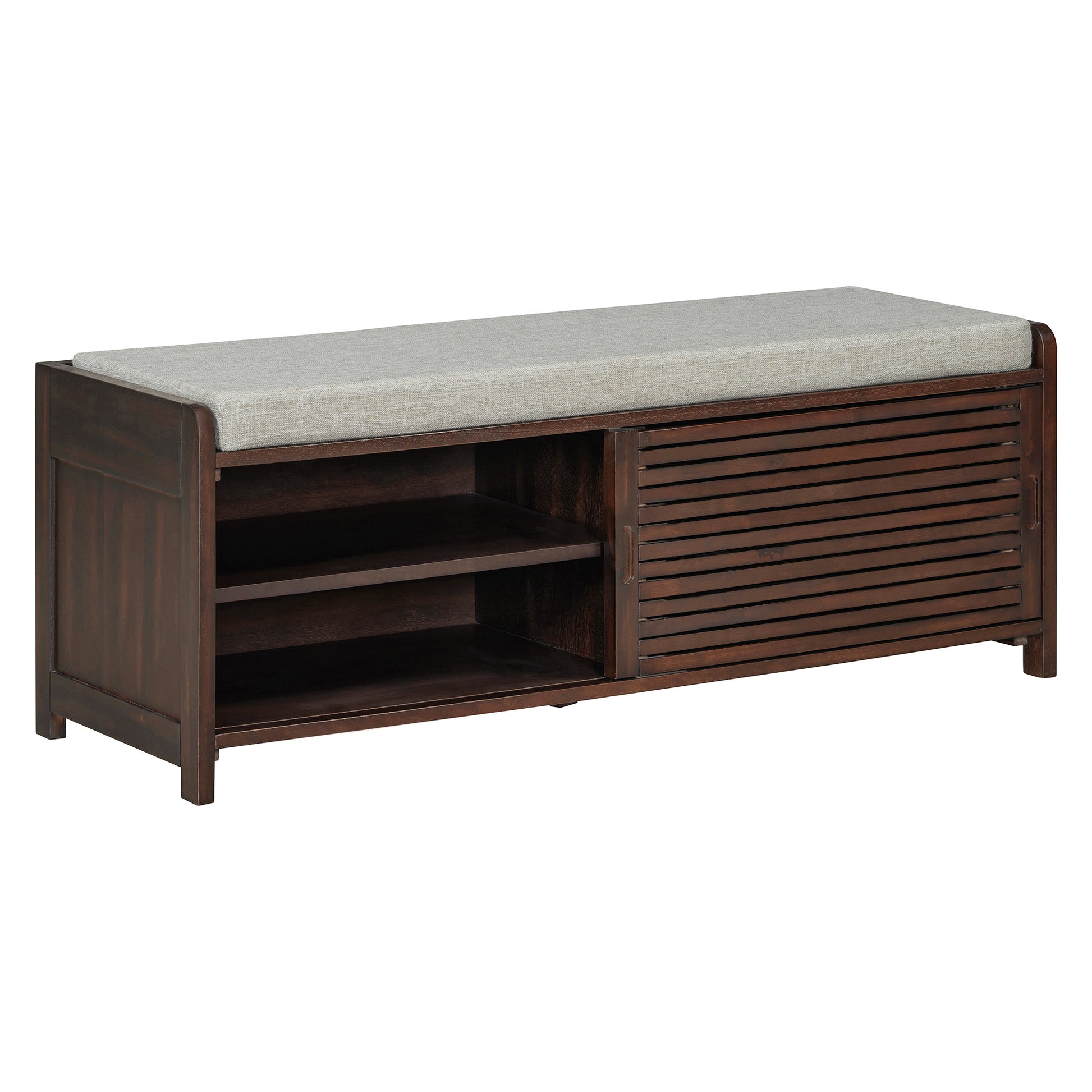 Distressed Shutter Storage Bench With Acacia Veneer For Retro Charm For Living Room, Entryway Espresso Espresso Mdf