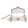 Full Size Upholstered Led Light Platform Bed With Shell Headboard And Children'S Slide, Pink Box Spring Not Required Full Pink White Wood Bedroom Bed Frame Faux Leather Upholstered