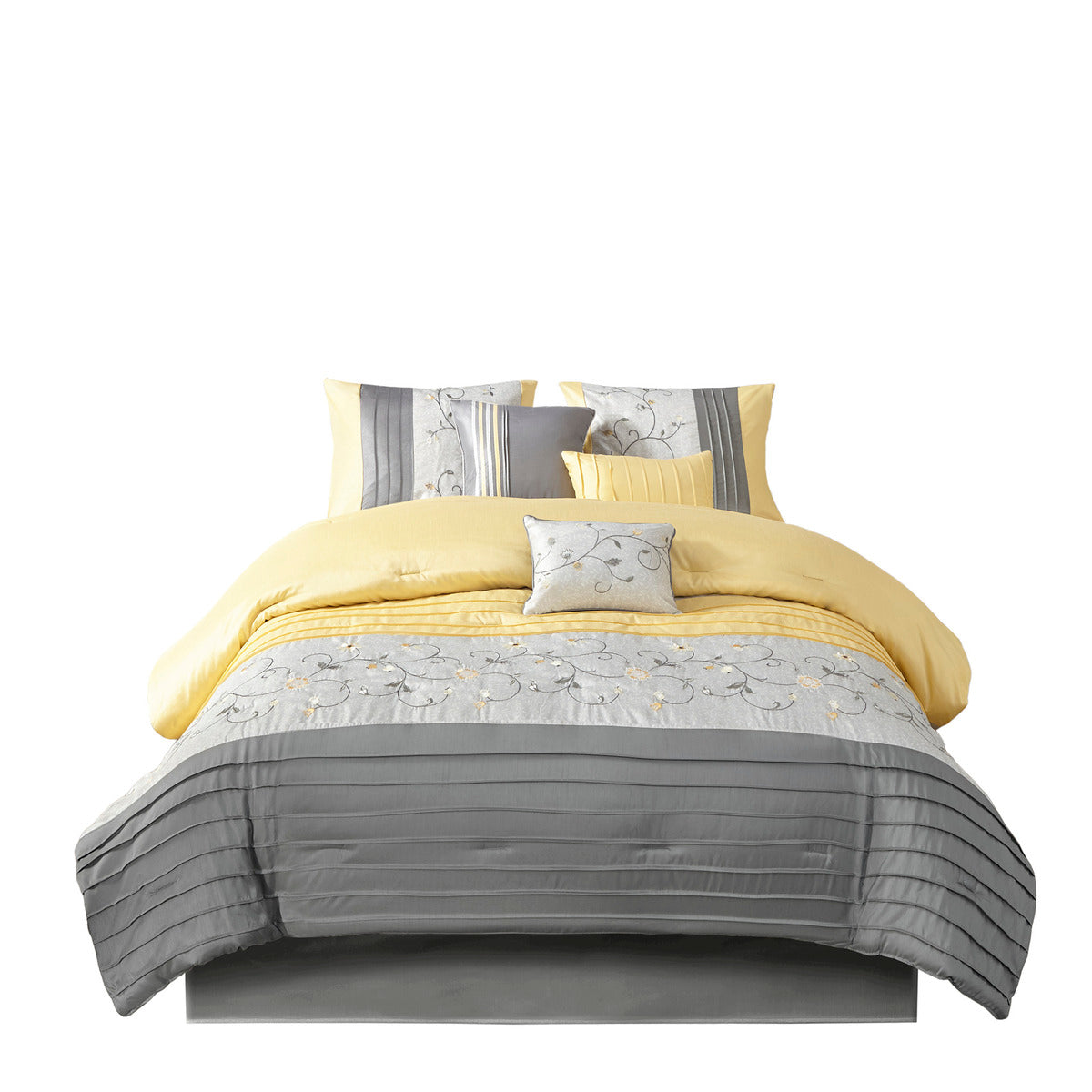 Embroidered 7 Piece Comforter Set Yellow Queen Queen Yellow Polyester