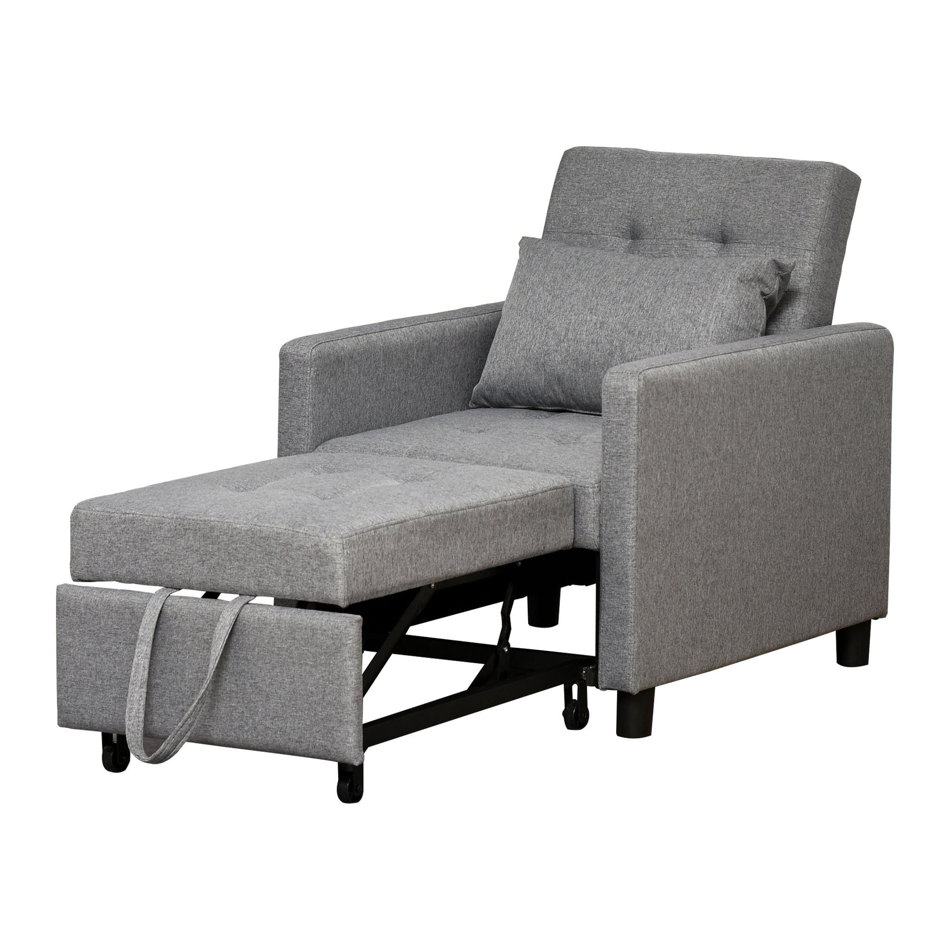 Homcom Convertible Sofa Lounger Chair Bed Multi Functional Sleeper Recliner With Tufted Upholstered Fabric, Adjustable Angle Backrest, And Pillow, Grey Grey Plastic 1 Seat