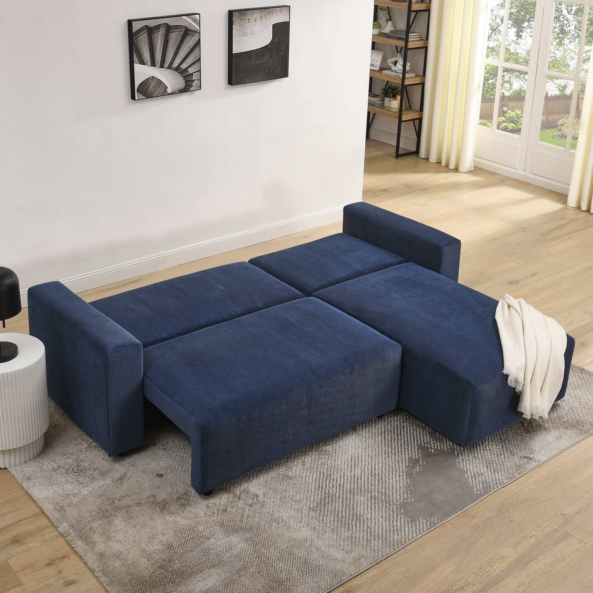 Modular Corduroy Upholstered 3 Seater Sofa Bed With Storage For Home Apartment Office Living Room, Free Combination, L Shapedblue Blue Wood Primary Living Space Medium Soft Pillow Back Eucalyptus Square Arms Foam Corduroy 3 Seat