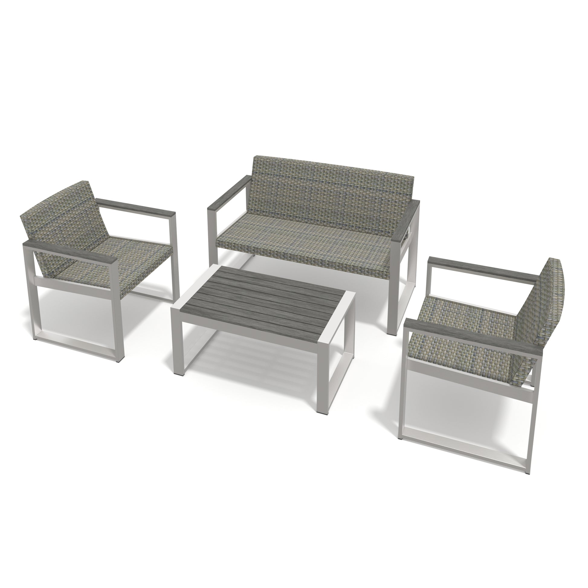 Aluminum And Rattan Modern 4 Piece Sofa Seating Group For Patio Garden Outdoor Yes Complete Patio Set Gray Silver Mildew Resistant Frame Fade Resistant Cushion Garden & Outdoor Modern Complete Patio Sets Aluminium Aluminium