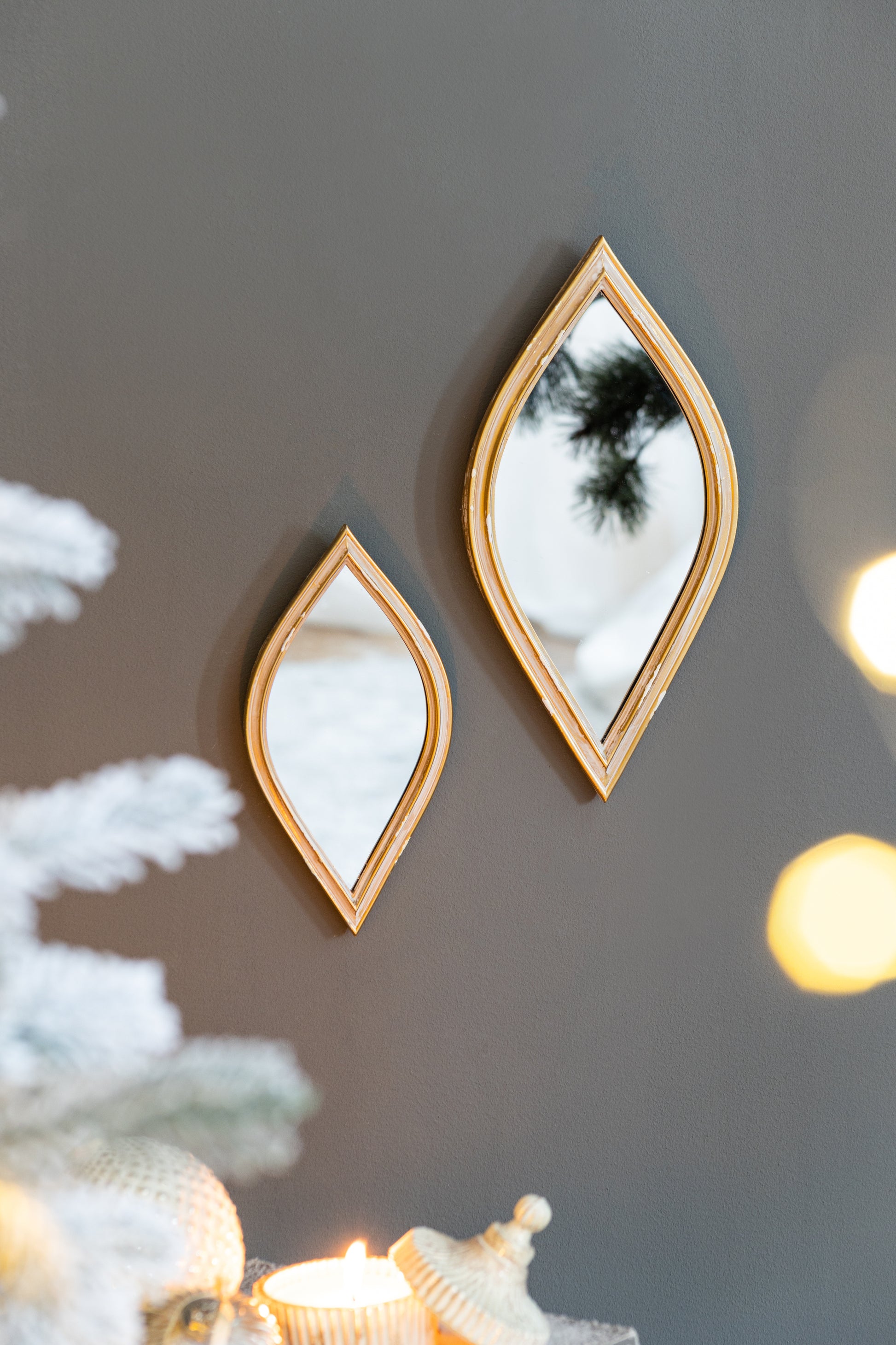 Small Decorative Mirror For Wall Decor, 2 Pieces Wall Accent, 4.5X9.5" Antique Gold Polyresin