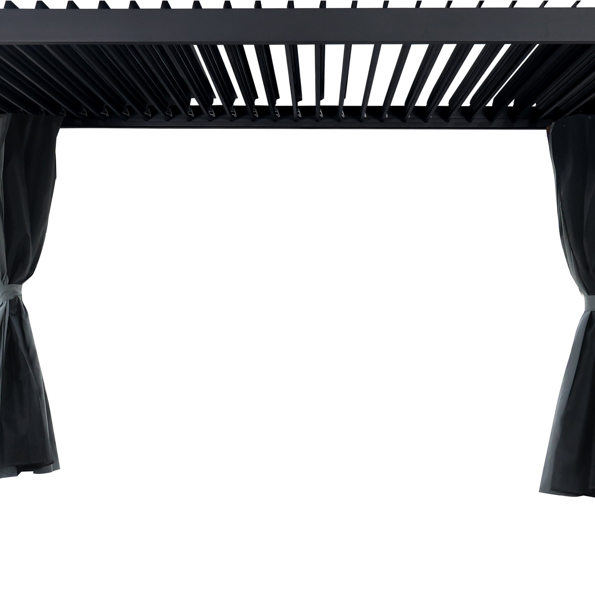 10' 13' Louvered Pergola With Adjustable Roof, With Curtain And Netting Gray Rectangular No Foundation Needed None Garden & Outdoor Classic Powder Coated Frame Gazebos Anchored Aluminium Alloy