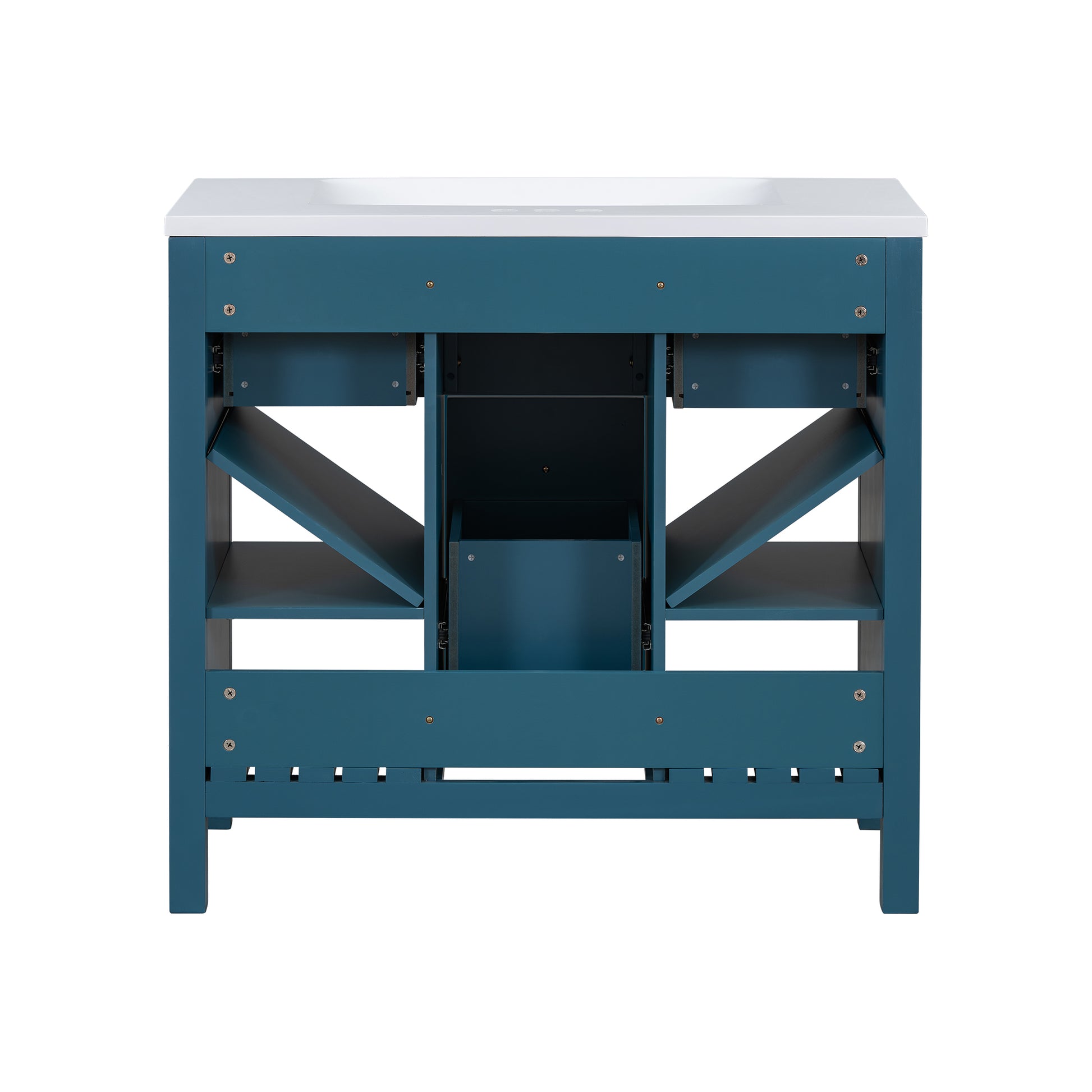 36'' Bathroom Vanity With Resin Sink Combo, Solid Wood Frame Bathroom Storage Cabinet, Freestanding Vanity Set With 5 Drawers& Soft Closing Doors Same As N710S136001C Blue Bathroom Solid Wood Mdf Resin