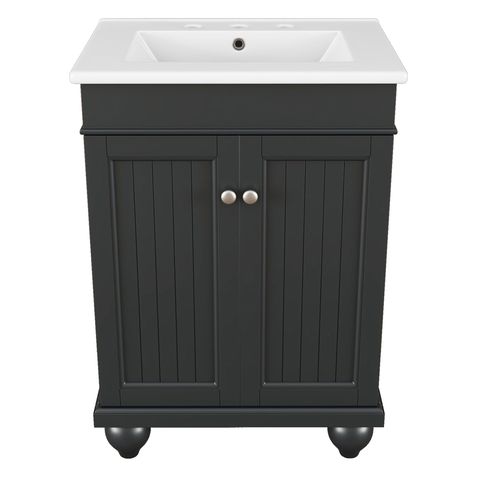 24" Black Modern Sleek Bathroom Vanity Elegant Ceramic Sink With Solid Wood Frame, Adjustable Shelf Black Solid Wood Mdf