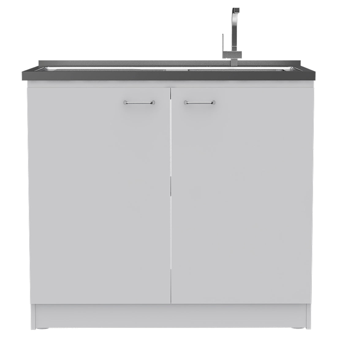 Oklahoma Utility Sink, Double Door Cabinet, Stainless Steel Countertop White Kitchen Modern Melamine Particle Board