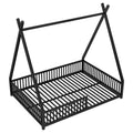 Metal Full Size House Platform Bed With Triangle Structure And Guardrail, Black Box Spring Not Required Full Black Metal Metal
