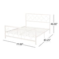 King Size Classical Metal Bed Frame With Circular Design Headboard And Footboard, Under Bed Space, White King White Iron