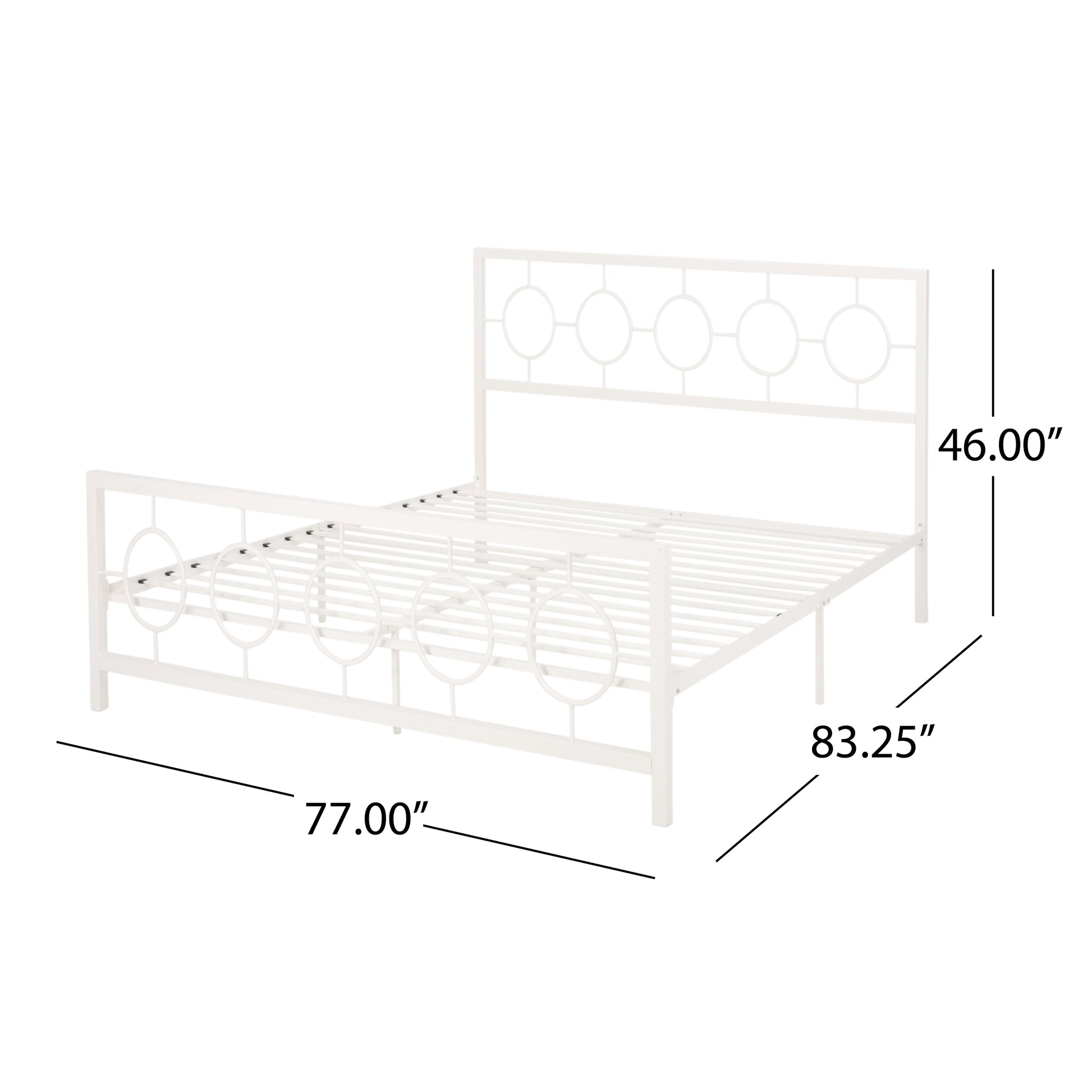 King Size Classical Metal Bed Frame With Circular Design Headboard And Footboard, Under Bed Space, White King White Iron