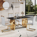 Table And Chair Set,Modern Rectangular Table With 0.4 Inch Black Patterned Tabletop And Gold Legs, Suitable For Kitchen, Dining Room, And Living Roomcomfortable Pu Seats,Perfect For Dinner, Meet. Grey Black Seats 4 Sintered Stone
