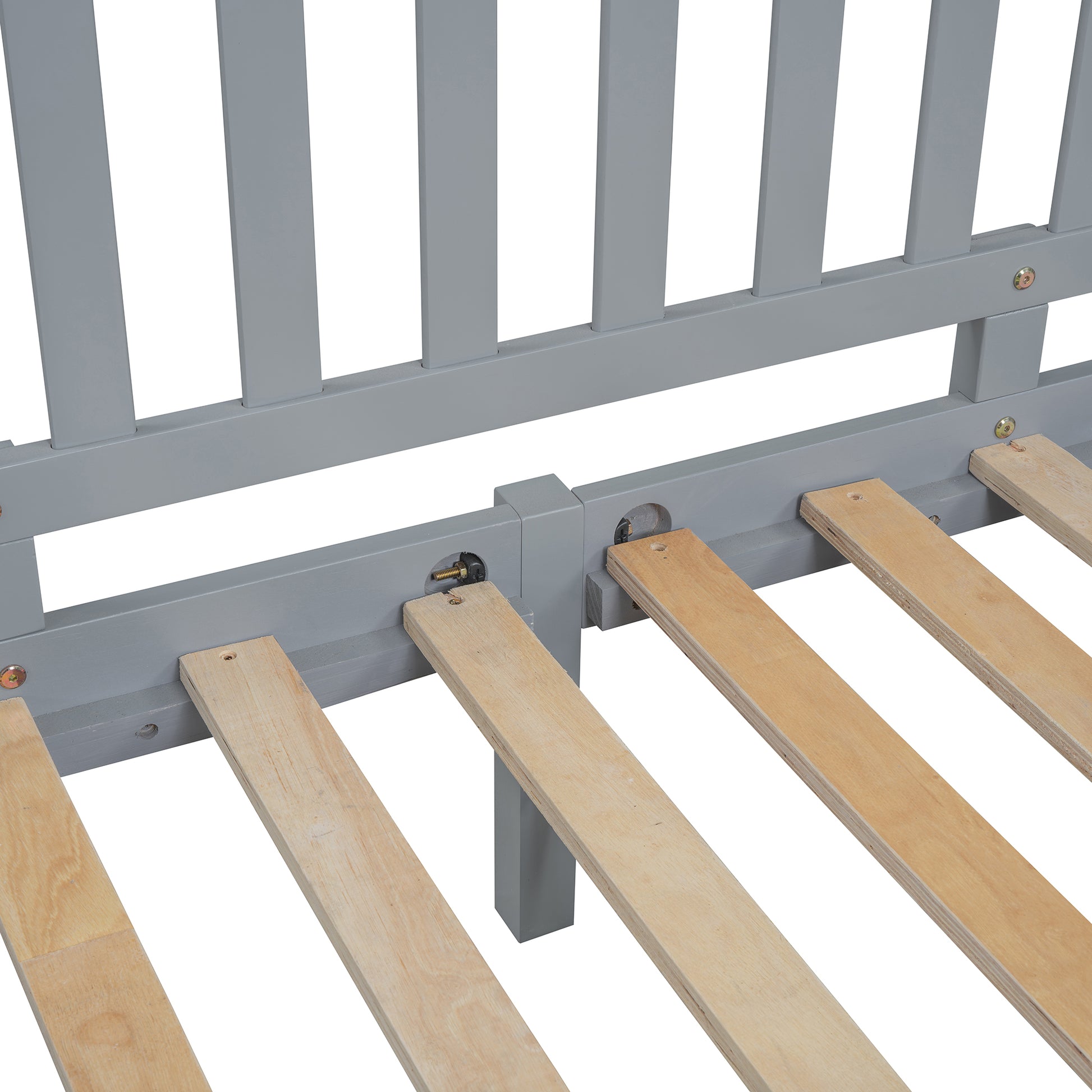 Full Size Wood Daybed With Fence Guardrails And 2 Drawers, Split Into Independent Floor Bed & Daybed, Gray Old Sku :Lp000882Aae Full Gray Solid Wood Mdf