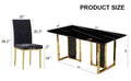 Table And Chair Set.Morden Luxurious Black Rectangular Patterned Dining Table With Glass Tabletop.Paried With 8 Dining Chairs, Modern Kitchen Upholstered High Backrest, Metal Leg. Black Gold Seats 8 Mdf Glass