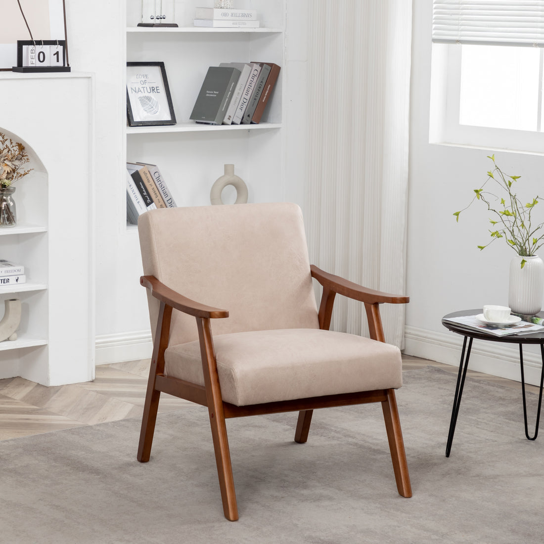 Accent Chair With Microfiber Upholstery And Solid Wood Frame, Classic Mid Century Modern Living Room Furniture For Extra Seating, Light Camel Light Camel Microfiber