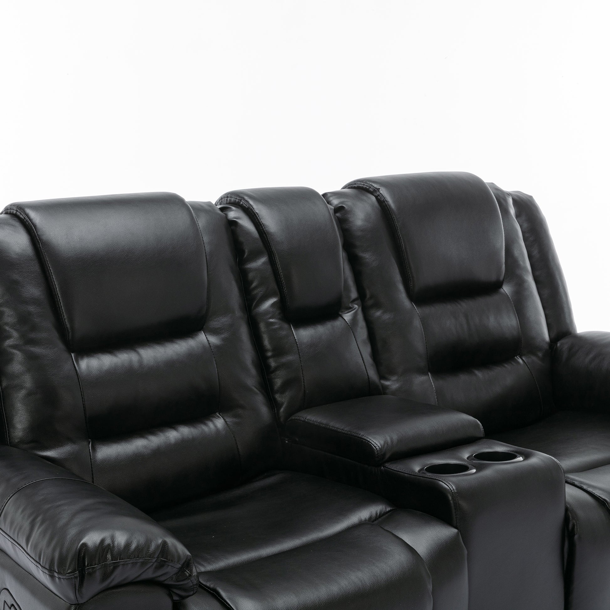 Home Theater Recliner Set Manual Recliner Chair With Wide Armrest, Two Built In Cup Holders For Living Room,Bedroom, Black Old Sku:Sg000760Aab Black Foam Pu Leather