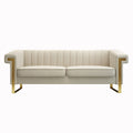 Fx P81 Cw2 Sofa Modern Cream Velvet Sofa With Gold Accents Sleek Channel Tufted Upholstery, 3 Seat Couch For Living Room And Office Decor Temu Suitable Cream White Velvet 3 Seat