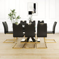 Modern Style Glass Dining Table, Elegant Transparent Design, Solid Support Base, Black Dining Chair Set, Gold Plated Chair Legs, Suitable For Restaurant Kitchen Use Set Of 9 Metal Glass Black Gold Mdf Metal