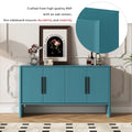 4 Door Large Storage Retro Sideboard With Adjustable Shelves And Long Handles For Kitchen, Dining Room And Living Room Antique Blue Antique Blue Mdf