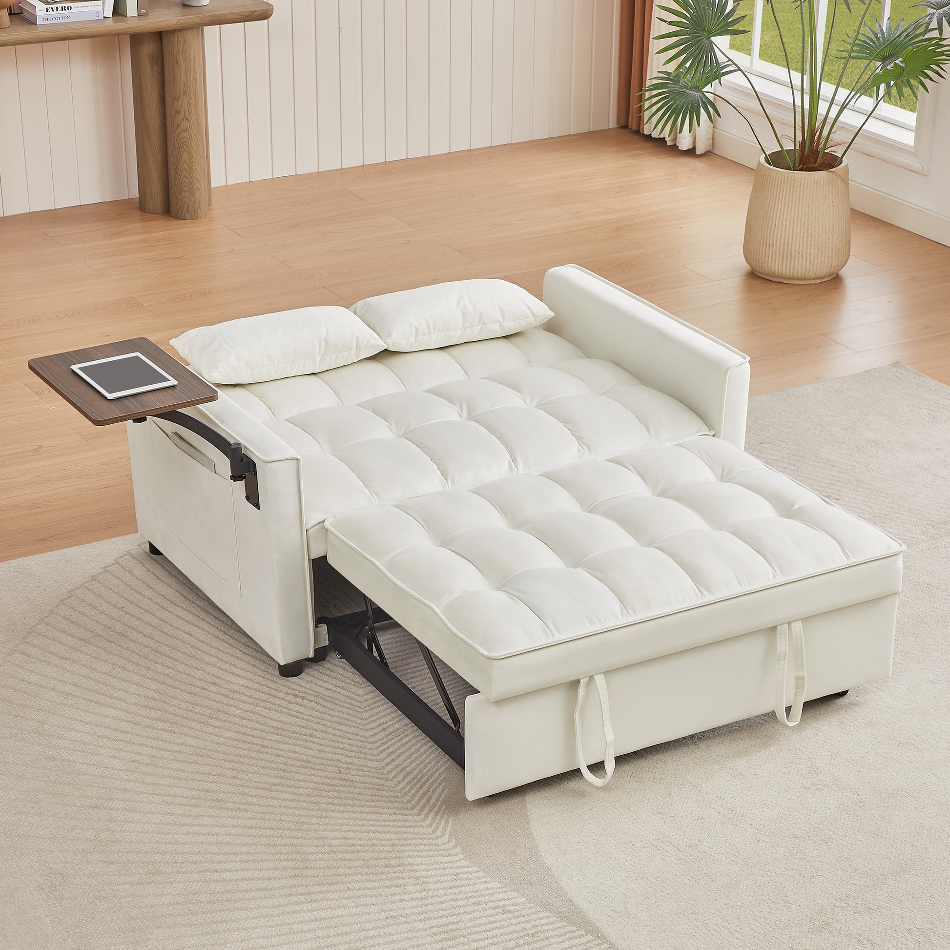 Cream White Velvet Loveseat Sofa Bed Cream White Wood Tufted Back Square Arms Foam Velvet 2 Seat