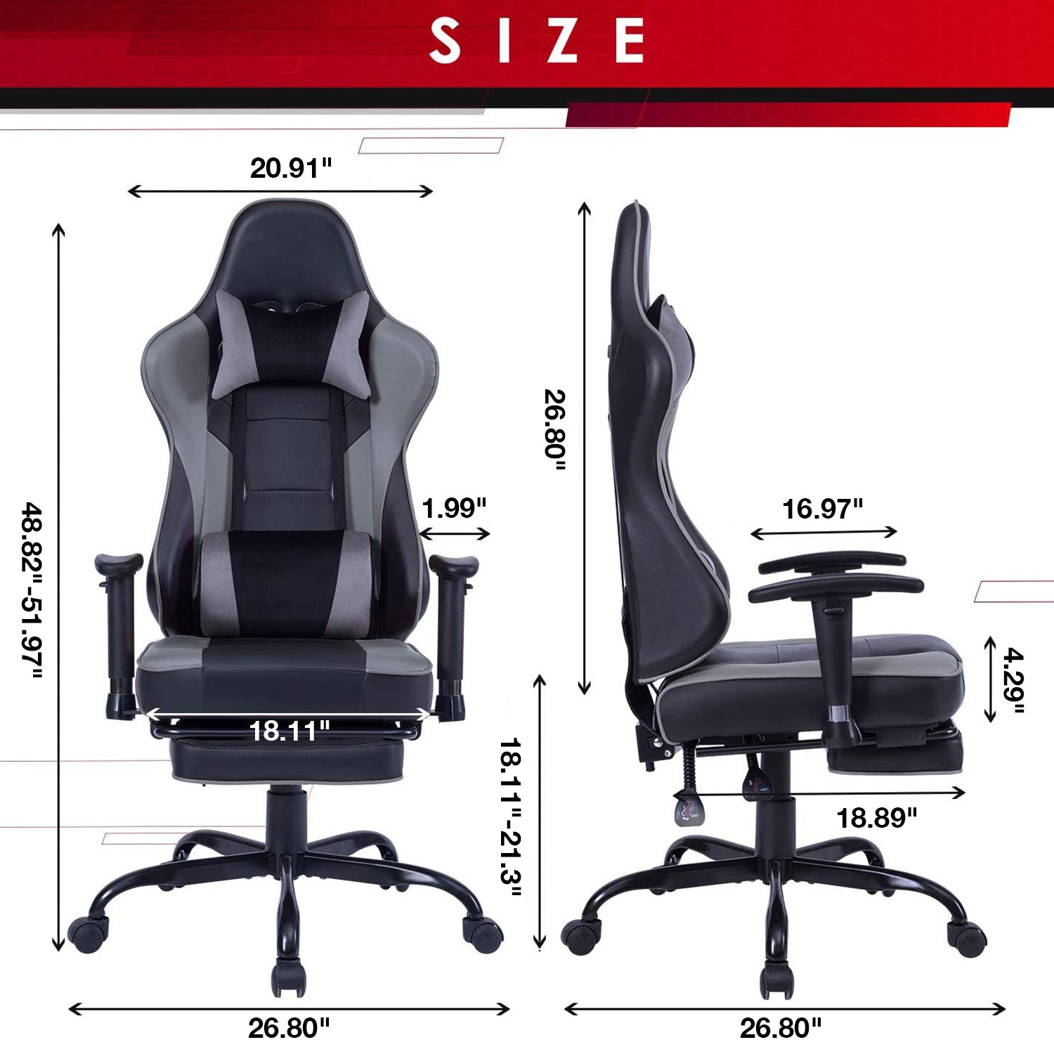 Game Chair, Ergonomiy Designed Computer Chair With Headrest And 2D Armrests, Waist Pillow Electronic Lounge Chair With Vibration Massage Function, Competitive Chair Iron Grey Cotton Leather